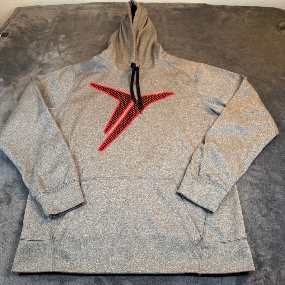 Old Navy Active Go-Dry Mens Medium Gray Heather Pullover Hoodie Red Graphic